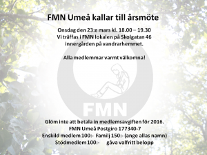 Kallelse årsmöte FMN Umeå 2016